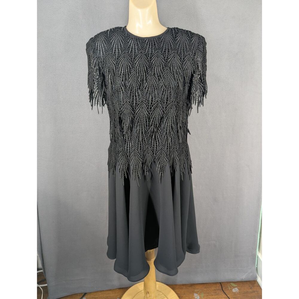 VTG After Dark Fringe Overlay Midi Dress Womens 6 Black Witchy Whimsigoth Magic